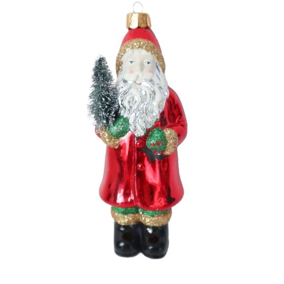 2 Vintage Glass Christmas Tree Ornaments  Santa with Bottle Brush Tree & Polar - Picture 4 of 6